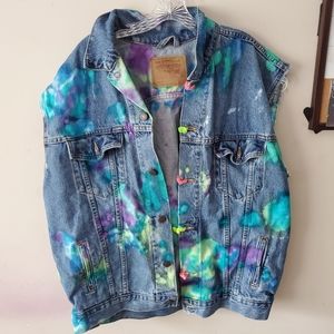 Green Purple Tie Dye Denim Vest